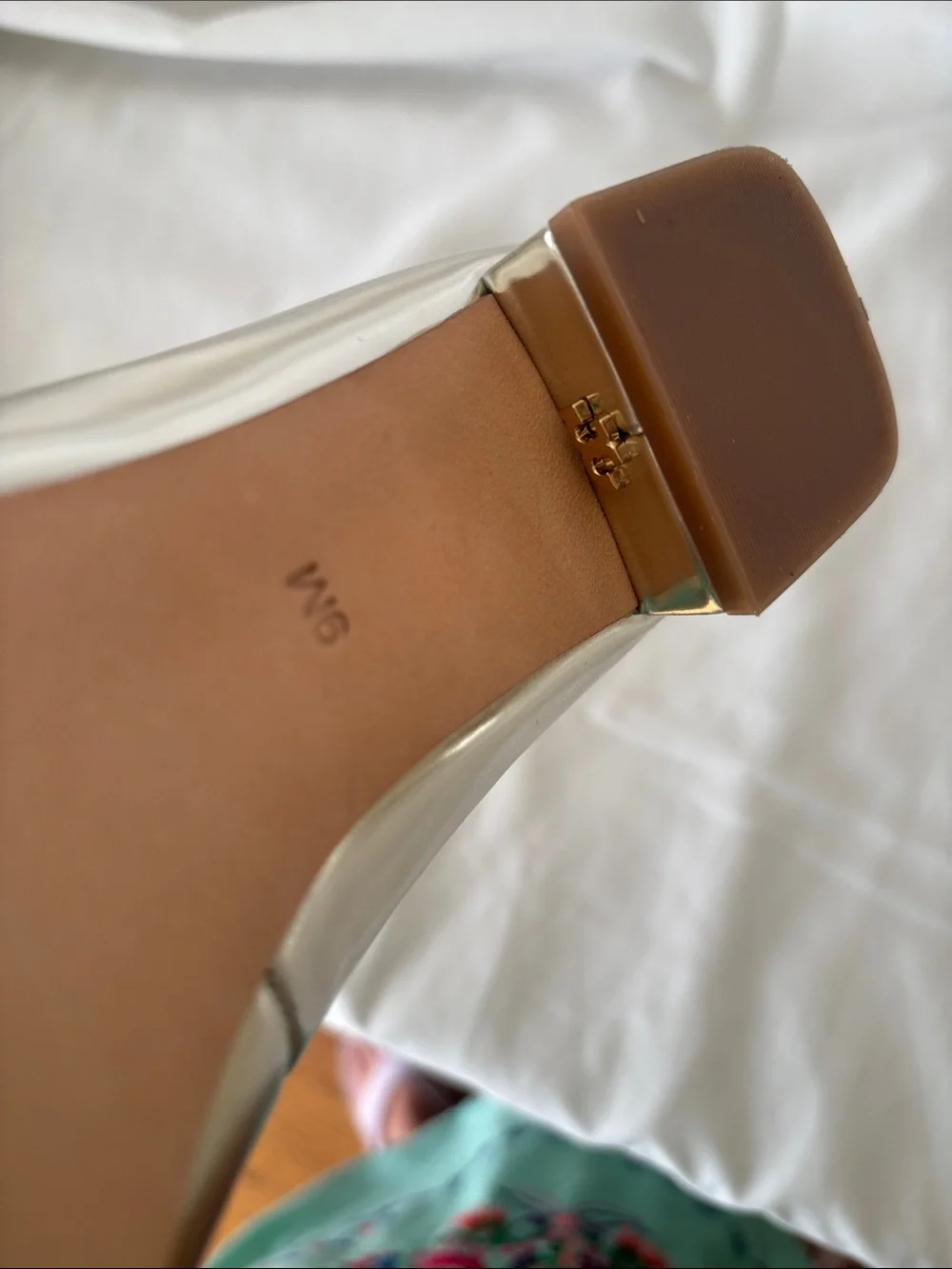 Tory Burch Silver Iridescent Gold Logo Block Heel Flats - Picture 5 of 16